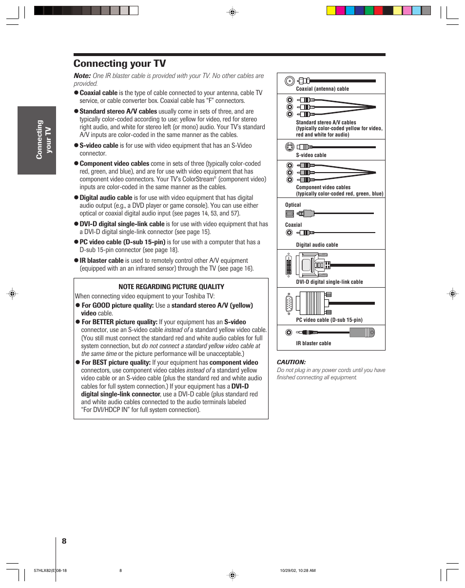 Connecting your tv | Toshiba 57HLX82 User Manual | Page 8 / 72