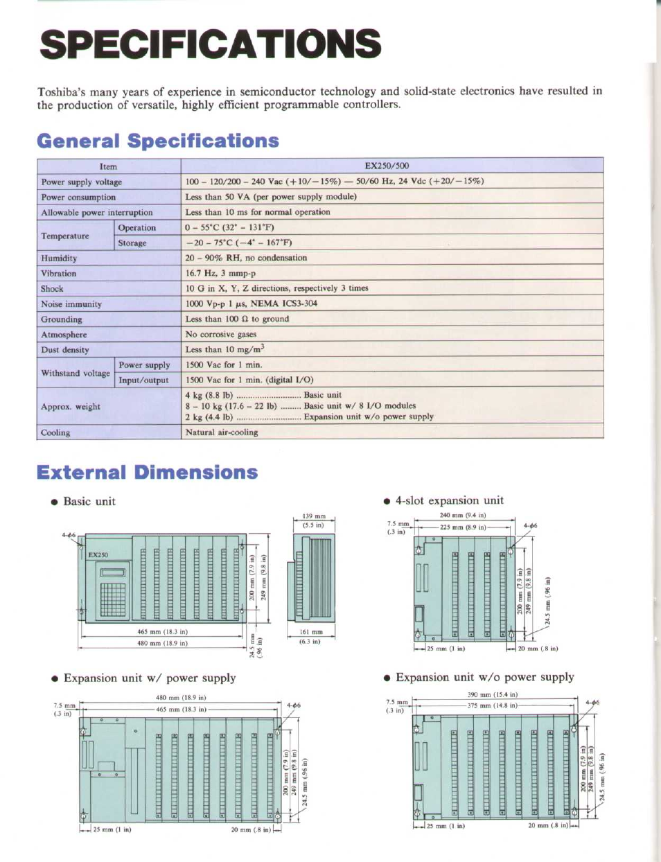 Specifications, General specifications, External dimensions | Toshiba EX250 User Manual | Page 10 / 20