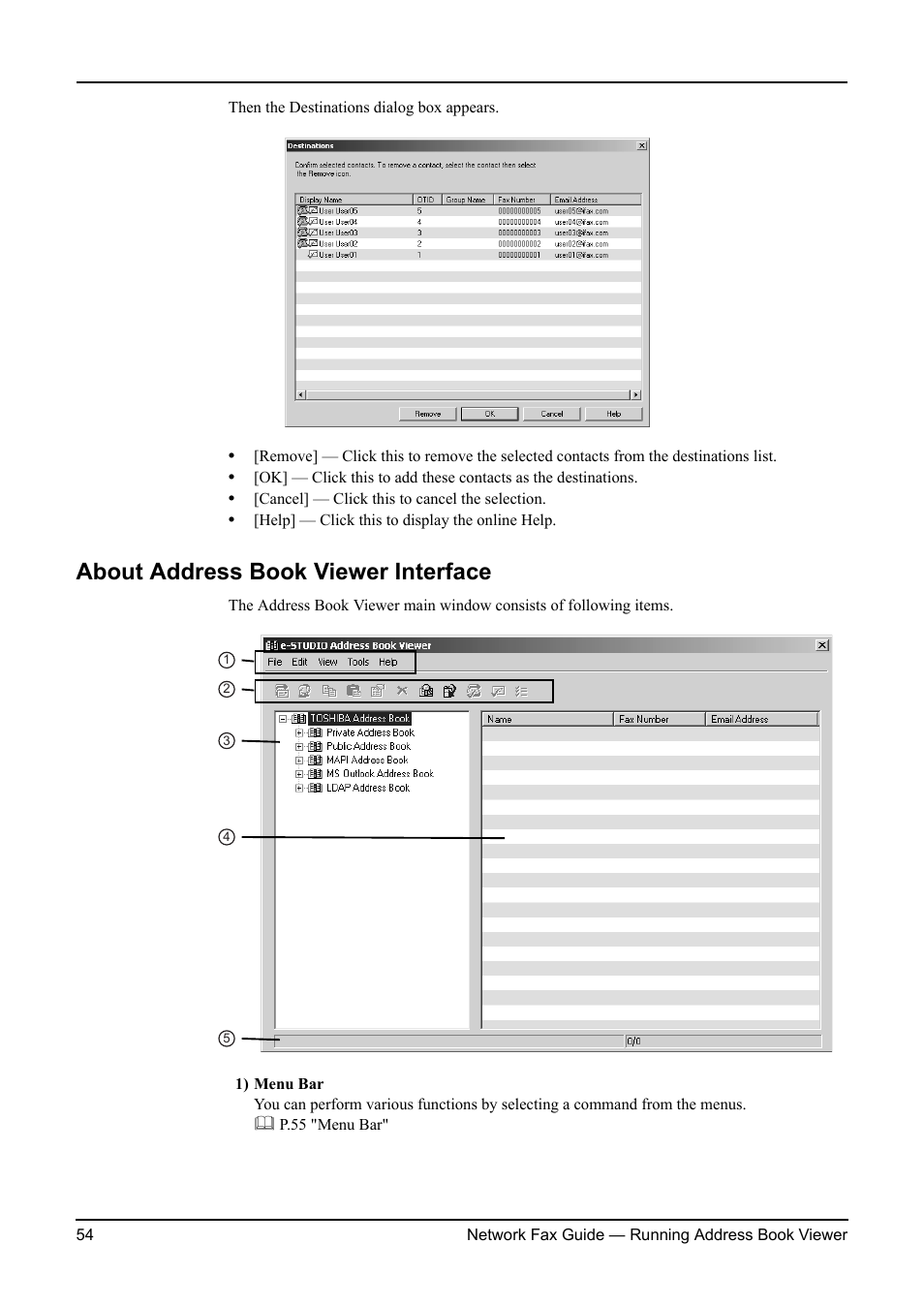 About address book viewer interface | Toshiba 3511/4511 User Manual | Page 54 / 108