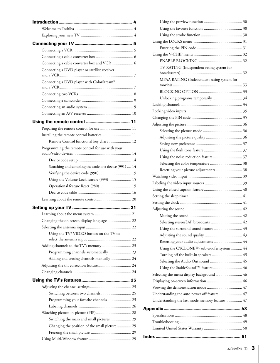 Toshiba 36AFX61 User Manual | Page 3 / 52