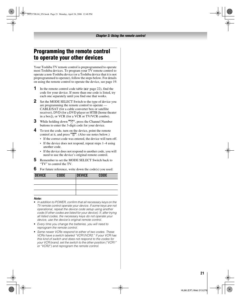 Toshiba 26HL86 User Manual | Page 21 / 50
