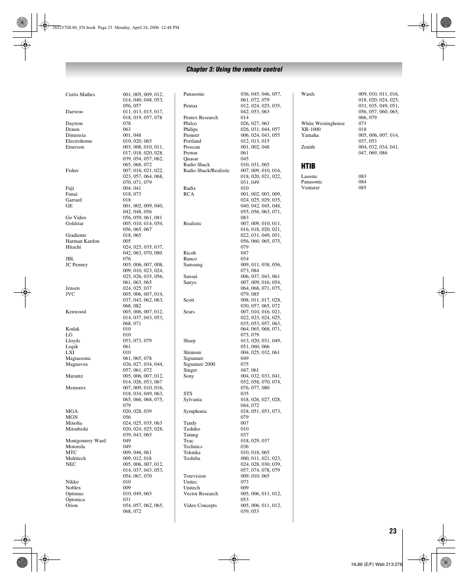 Htib | Toshiba 26HL86 User Manual | Page 23 / 50