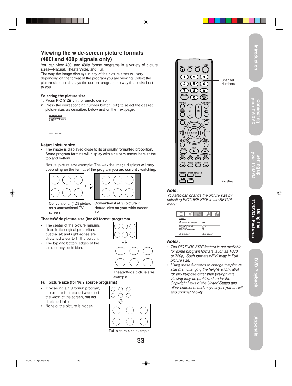 Using the tv/dvd’ s features | Toshiba 17HLV85 User Manual | Page 33 / 66