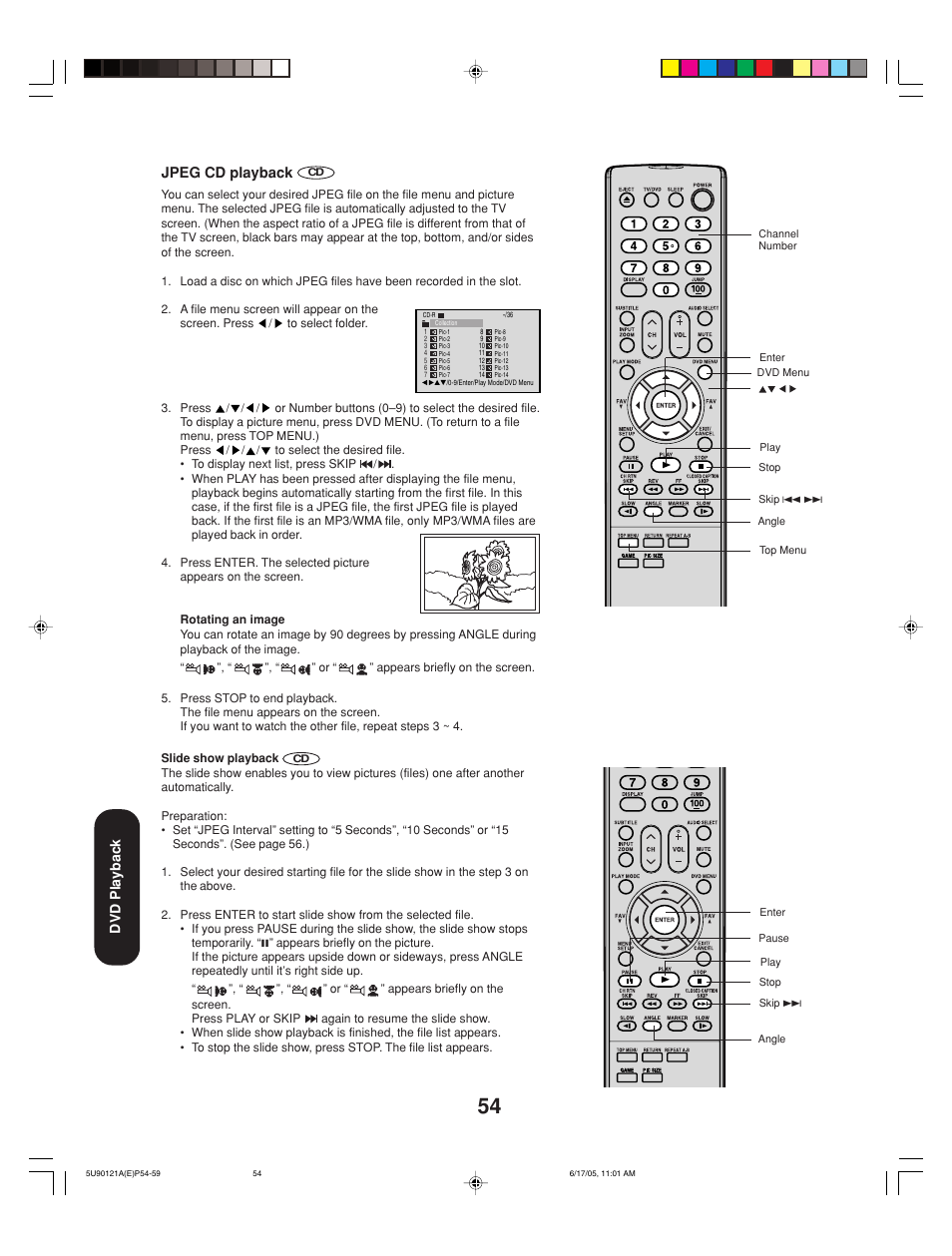 Dvd playback jpeg cd playback | Toshiba 17HLV85 User Manual | Page 54 / 66