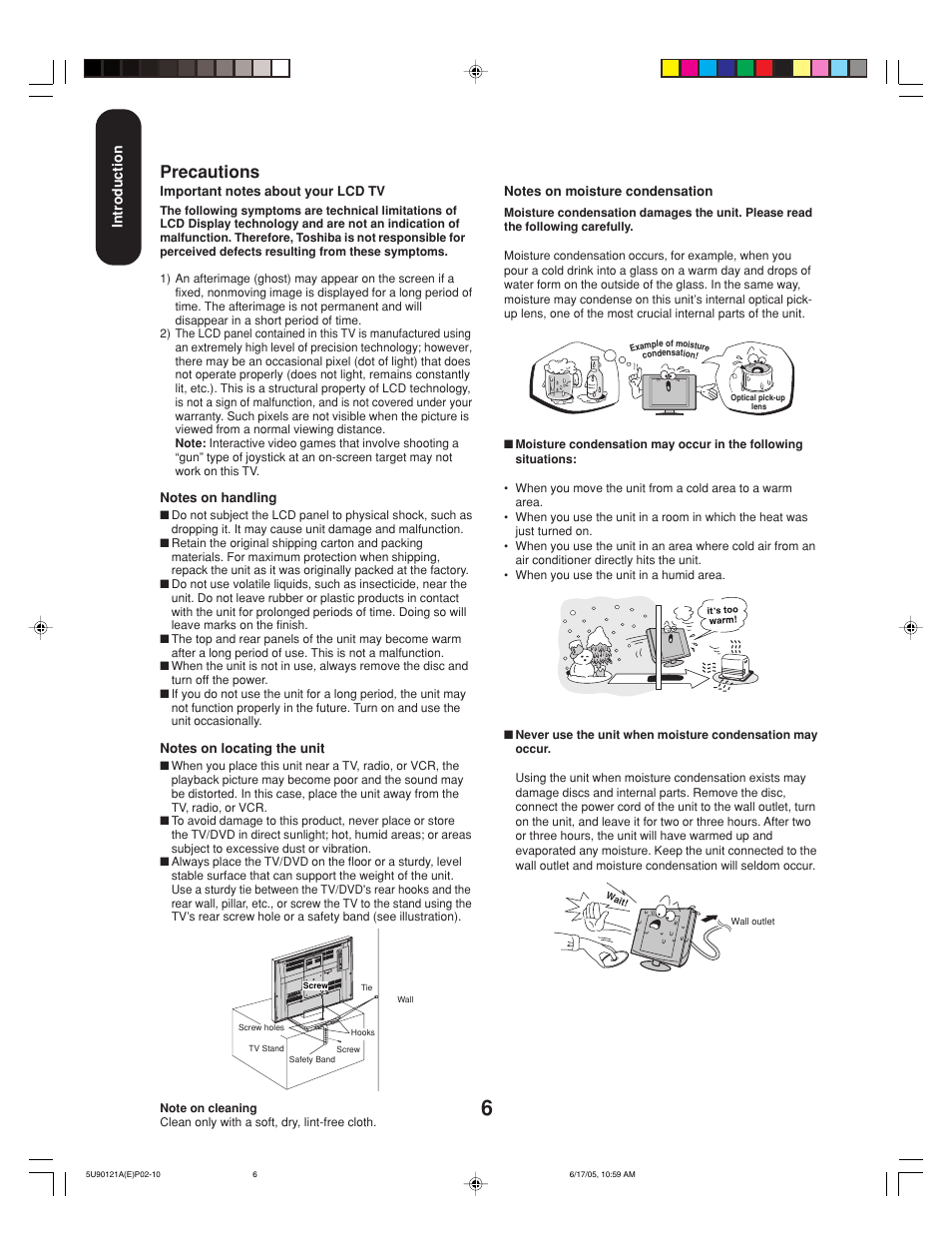 Precautions | Toshiba 17HLV85 User Manual | Page 6 / 66