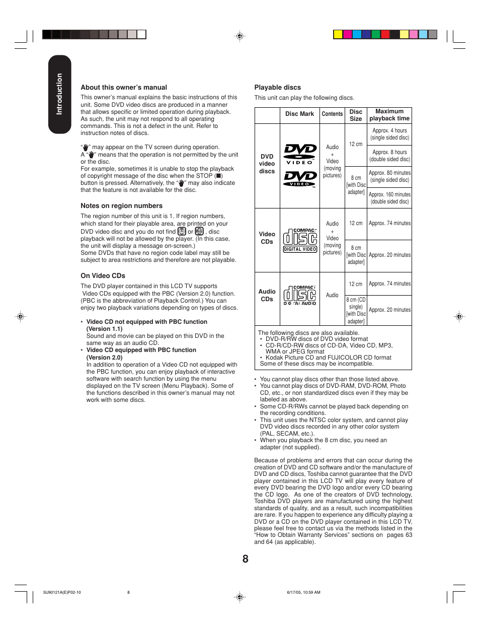 Toshiba 17HLV85 User Manual | Page 8 / 66