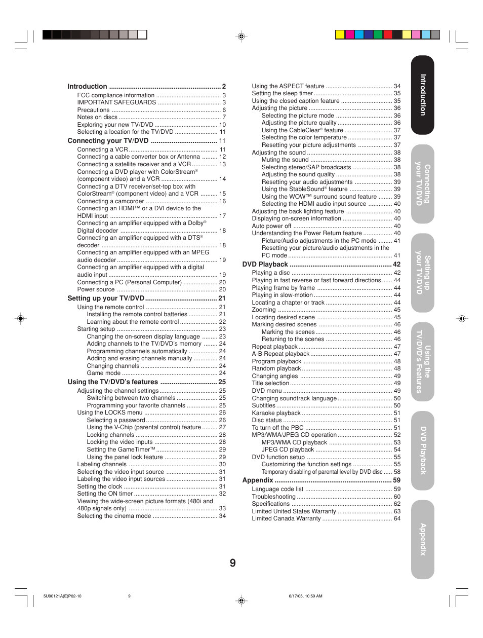 Toshiba 17HLV85 User Manual | Page 9 / 66