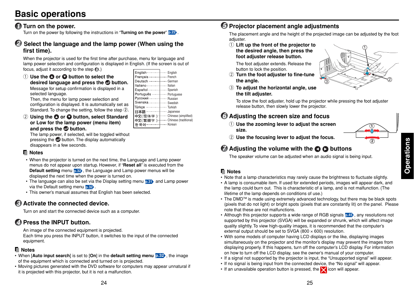 Basic operations, P.25, P.24 | Operations | Toshiba TDP-S35 User Manual | Page 13 / 25