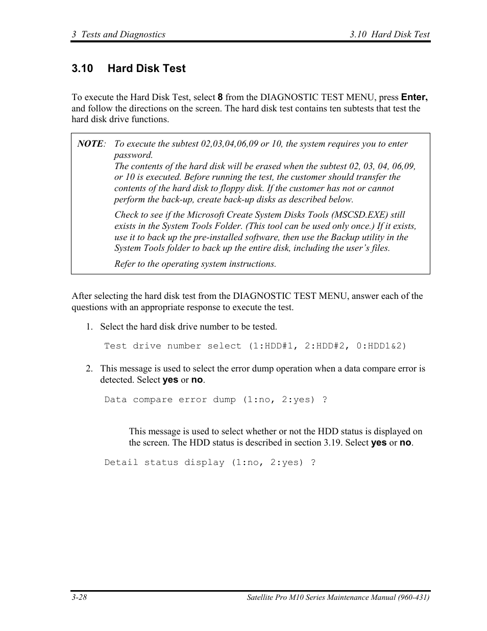 Hard disk test | Toshiba M10 User Manual | Page 134 / 460