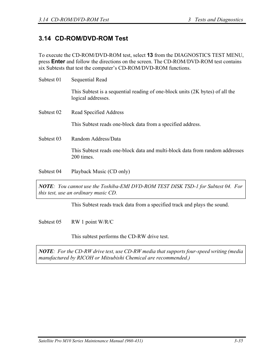 Cd-rom / dvd-rom test | Toshiba M10 User Manual | Page 141 / 460