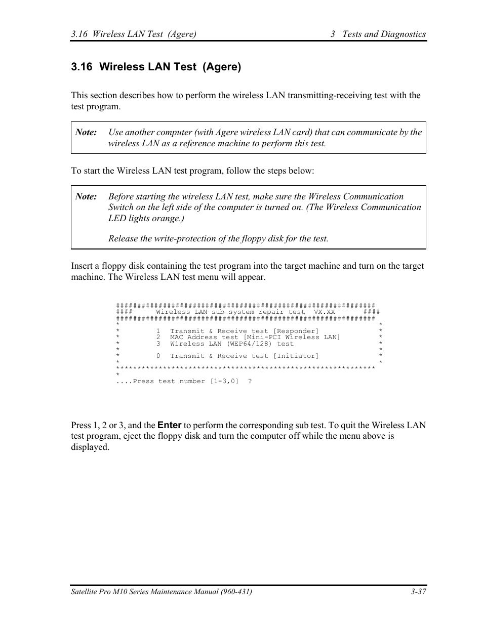 Wireless lan test (agere), 16 wireless lan test (agere) | Toshiba M10 User Manual | Page 143 / 460