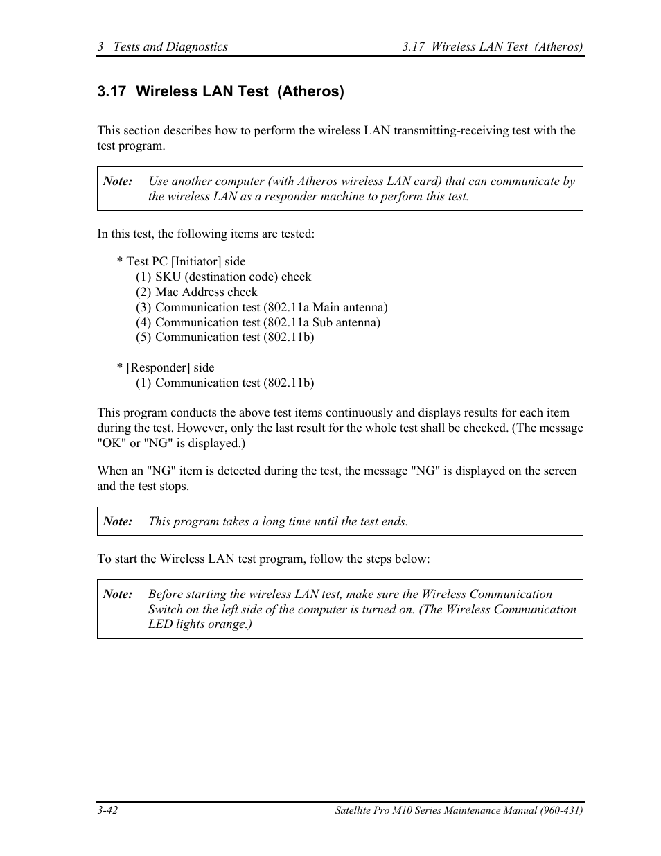 Wireless lan test (atheros) | Toshiba M10 User Manual | Page 148 / 460