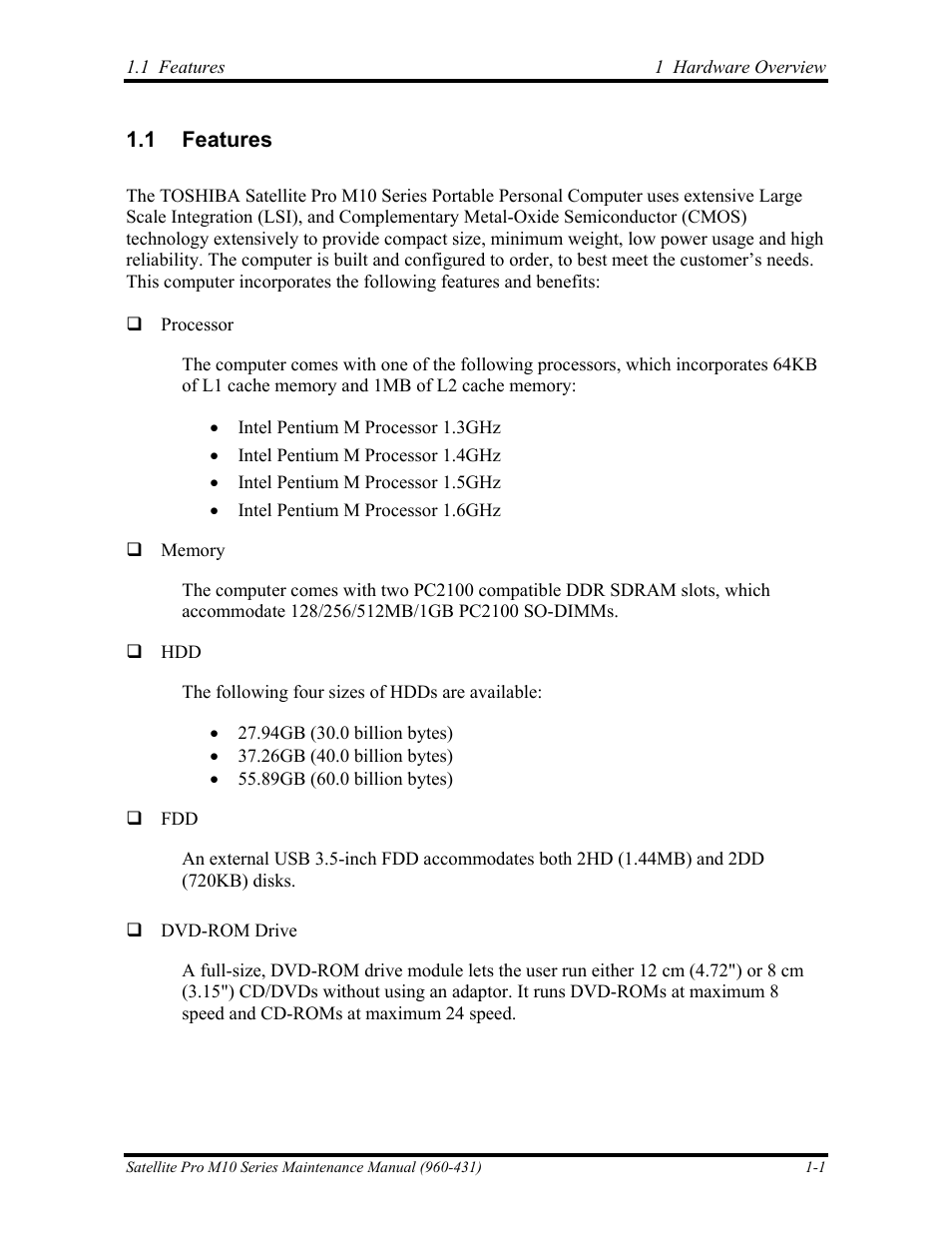 Features, 1 features | Toshiba M10 User Manual | Page 15 / 460