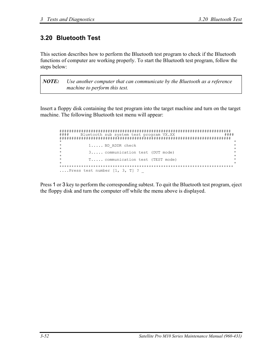 Bluetooth test, 20 bluetooth test | Toshiba M10 User Manual | Page 158 / 460