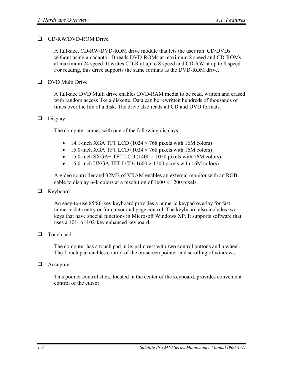 Toshiba M10 User Manual | Page 16 / 460