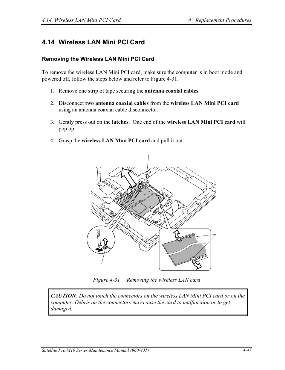 Wireless lan mini pci card, 14 wireless lan mini pci card | Toshiba M10 User Manual | Page 259 / 460