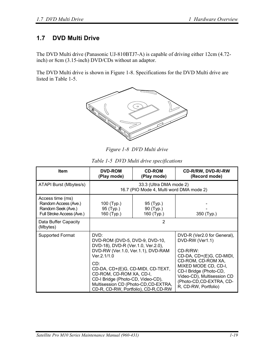 Dvd multi drive, 7 dvd multi drive | Toshiba M10 User Manual | Page 33 / 460