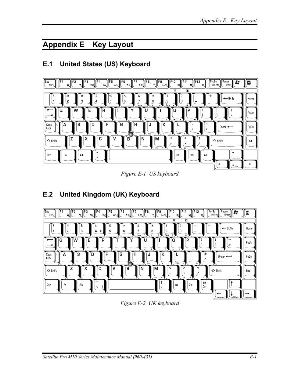 Appendix e - key layout, Appendix e key layout | Toshiba M10 User Manual | Page 447 / 460