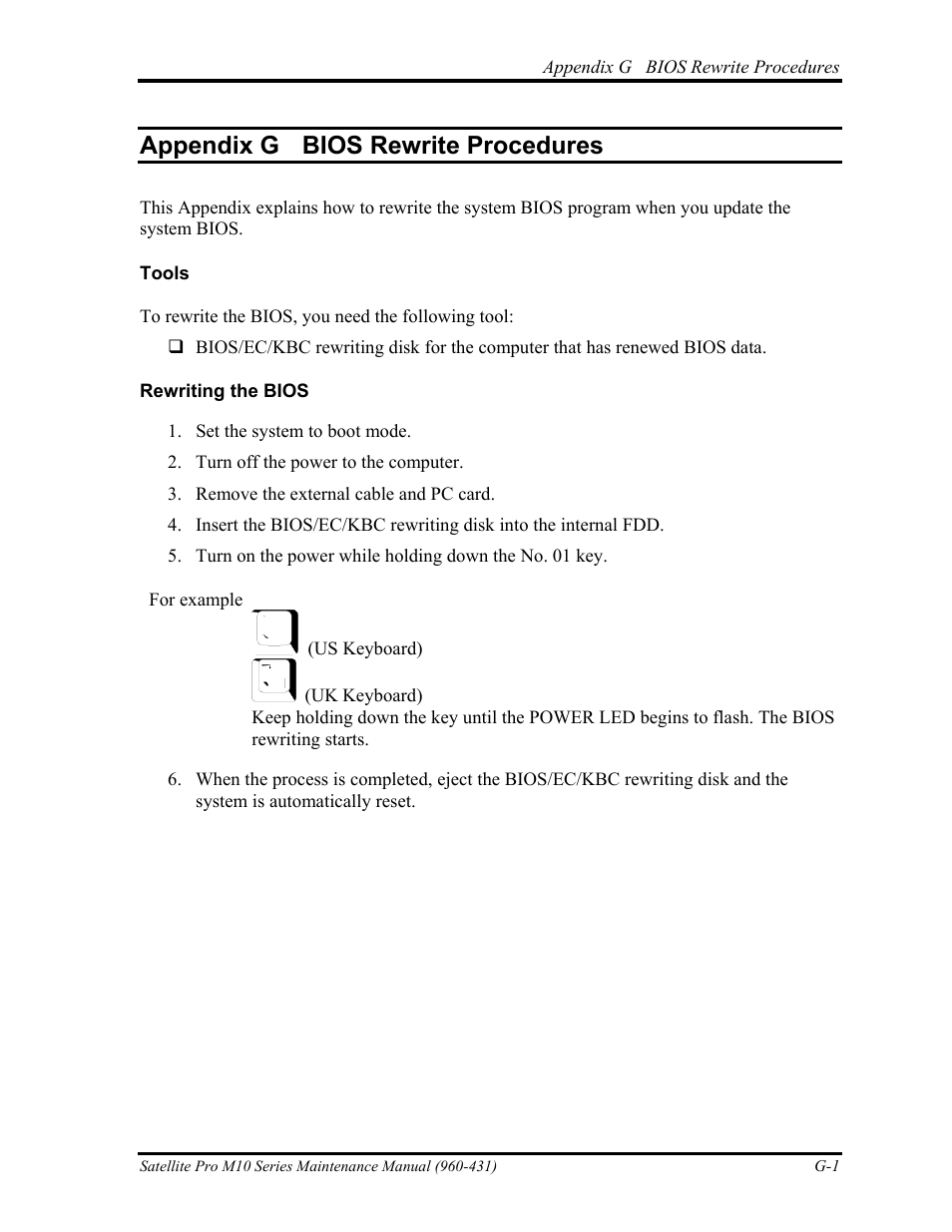 Appendix g - bios rewrite procedures, Appendix g bios rewrite procedures | Toshiba M10 User Manual | Page 455 / 460