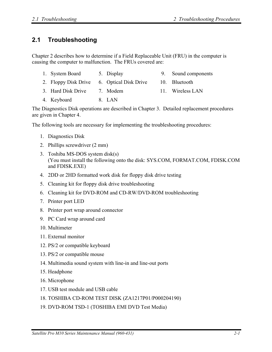 Troubleshooting | Toshiba M10 User Manual | Page 47 / 460