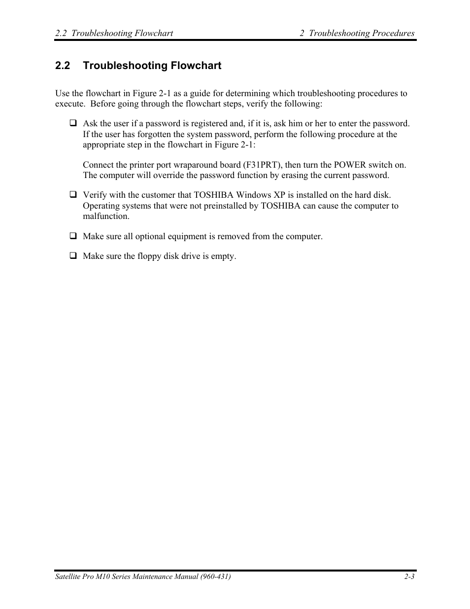 Troubleshooting flowchart | Toshiba M10 User Manual | Page 49 / 460