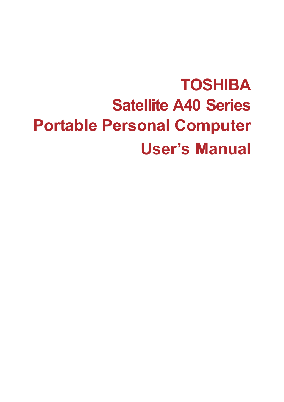 Toshiba A40 Series User Manual | 286 pages