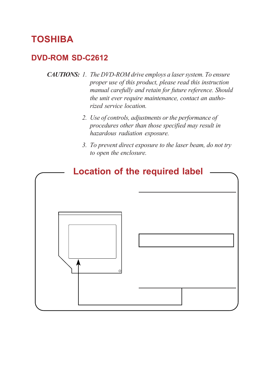 Toshiba, Location of the required label | Toshiba A40 Series User Manual | Page 15 / 286