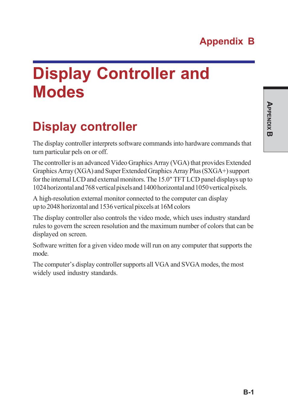 Appendix b display controller and modes, Appendix b, For more information | Display controller and modes, Display controller | Toshiba A40 Series User Manual | Page 219 / 286