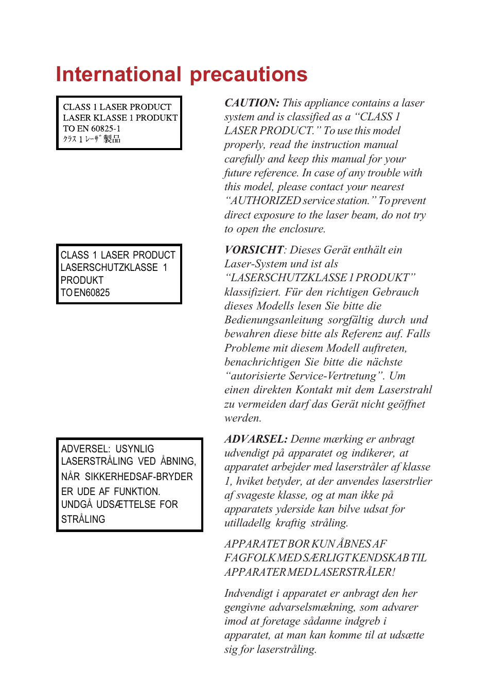 International precautions | Toshiba A40 Series User Manual | Page 23 / 286