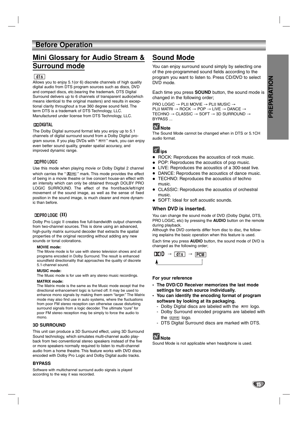 Sound mode, Prep ara tion | Toshiba SD-44HKSE  EN User Manual | Page 15 / 34