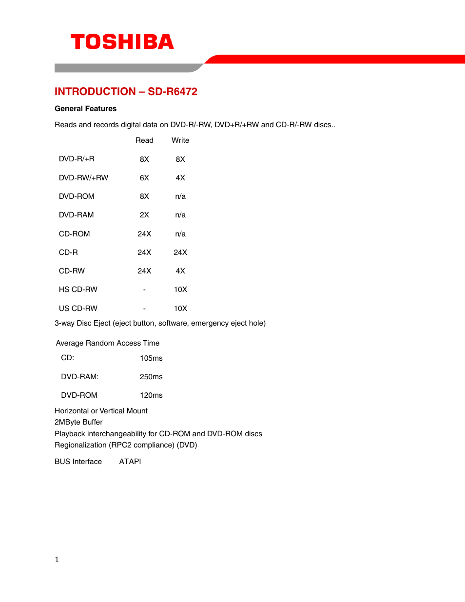 Introduction – sd-r6472 | Toshiba SD-R6472 User Manual | Page 3 / 14