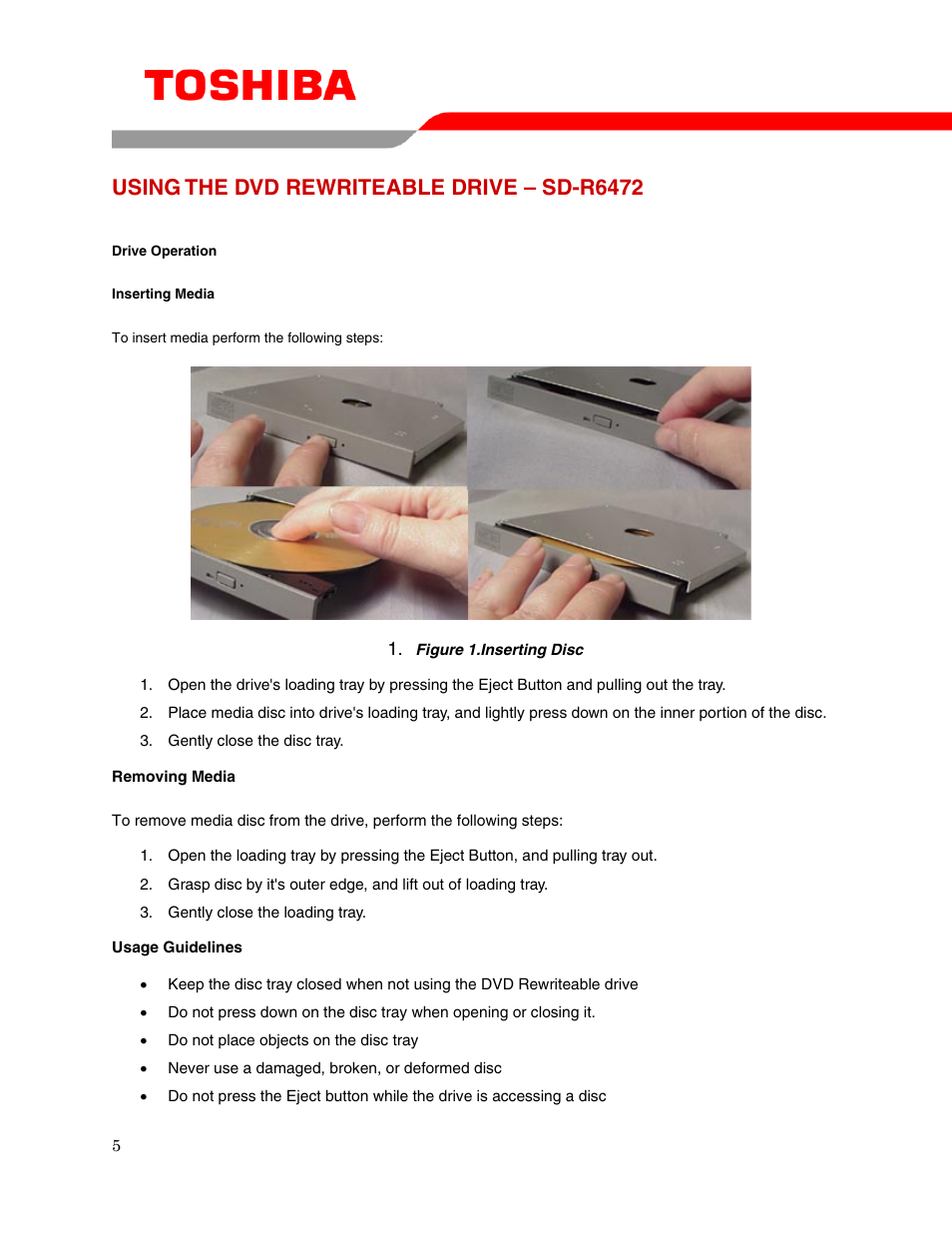 Using the dvd rewriteable drive – sd-r6472 | Toshiba SD-R6472 User Manual | Page 7 / 14