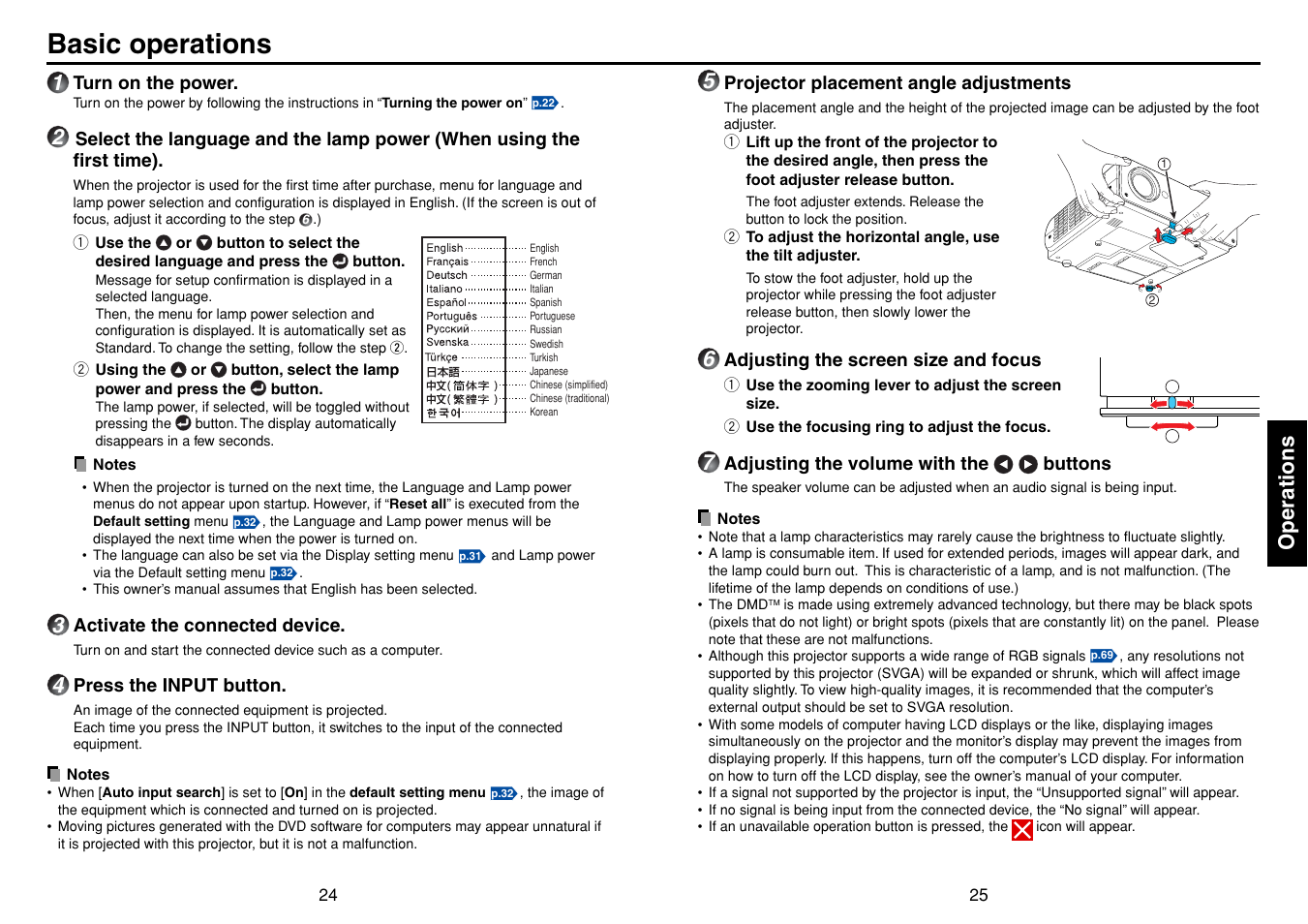 Basic operations, P.25, P.24 | Operations | Toshiba TDP-SW80 User Manual | Page 13 / 37
