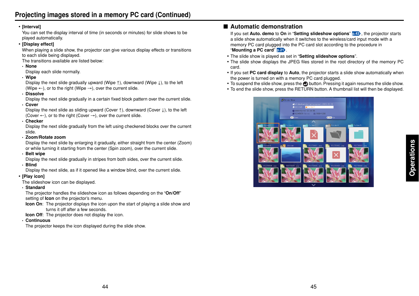 Automatic demonstration, Operations | Toshiba TDP-SW80 User Manual | Page 23 / 37