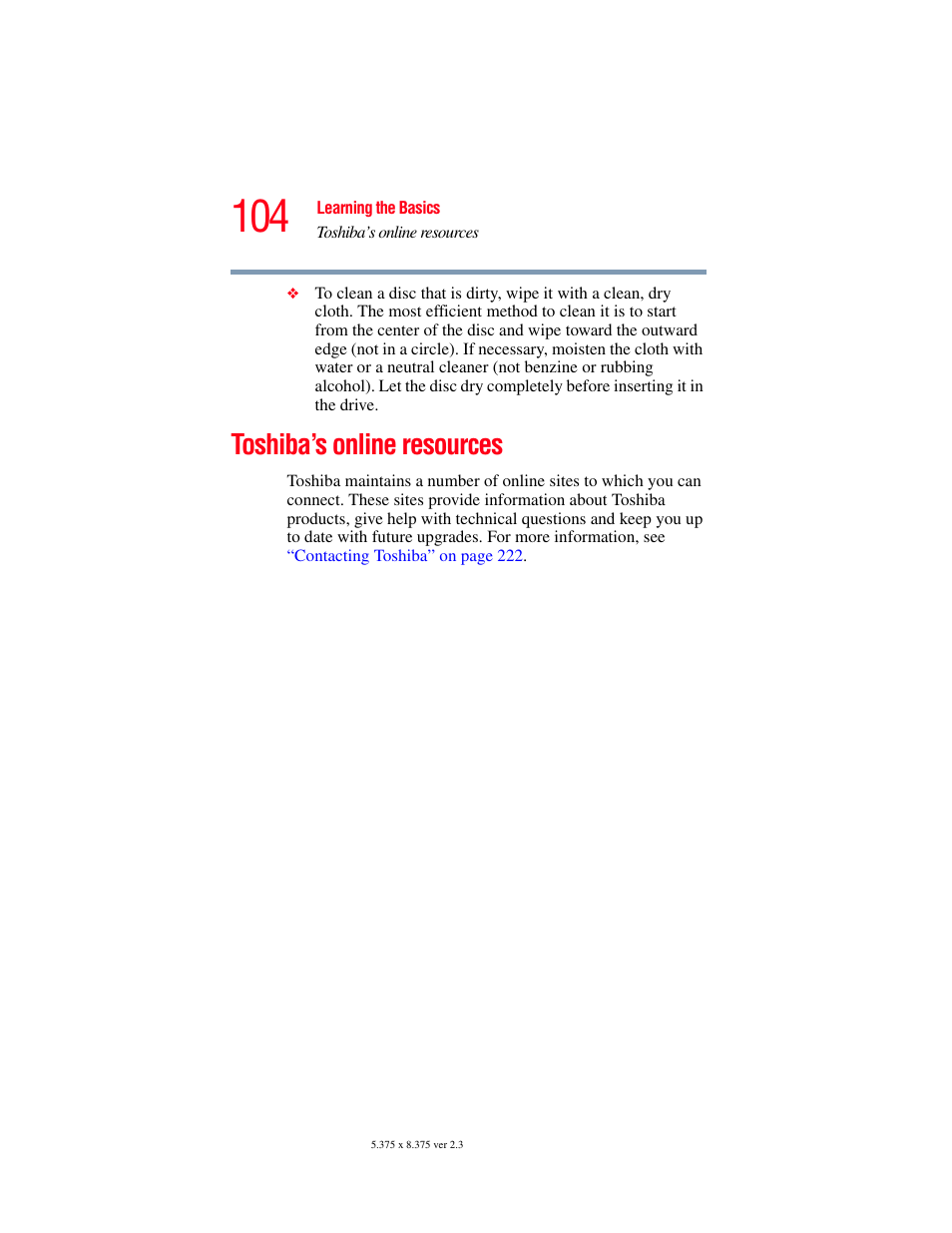 Toshiba’s online resources | Toshiba P100/P105 User Manual | Page 104 / 280