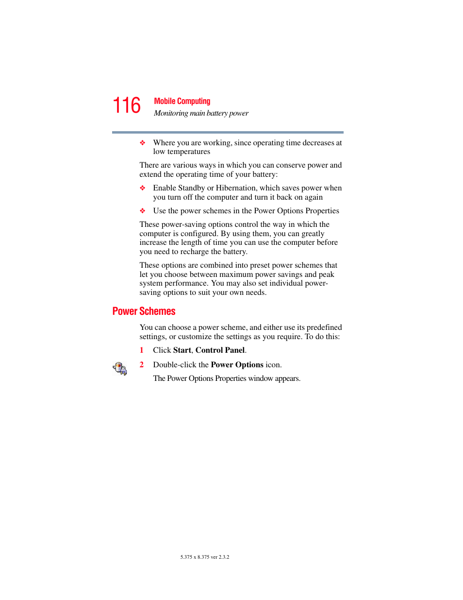 Power schemes, Power schemes” on | Toshiba P100/P105 User Manual | Page 116 / 280