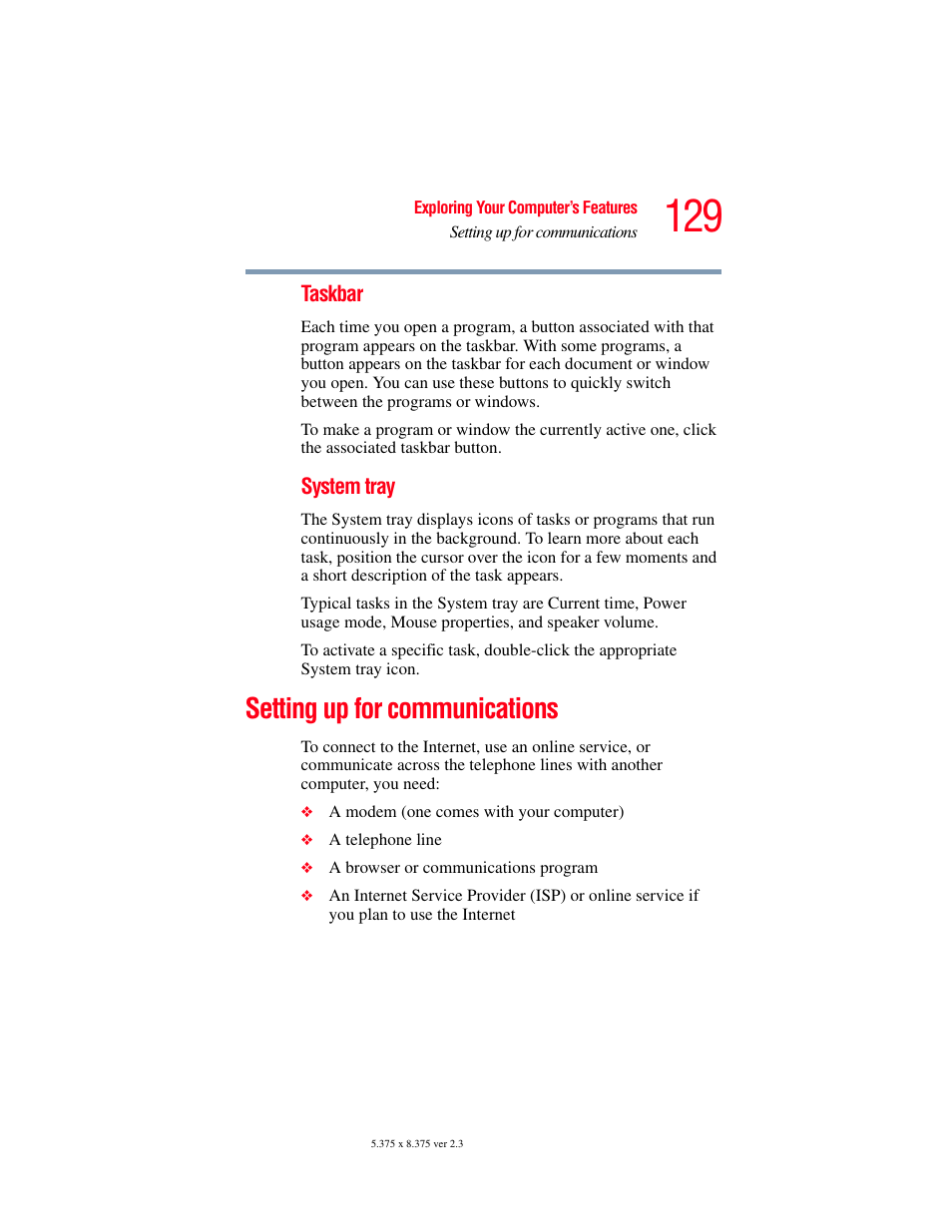 Setting up for communications | Toshiba P100/P105 User Manual | Page 129 / 280