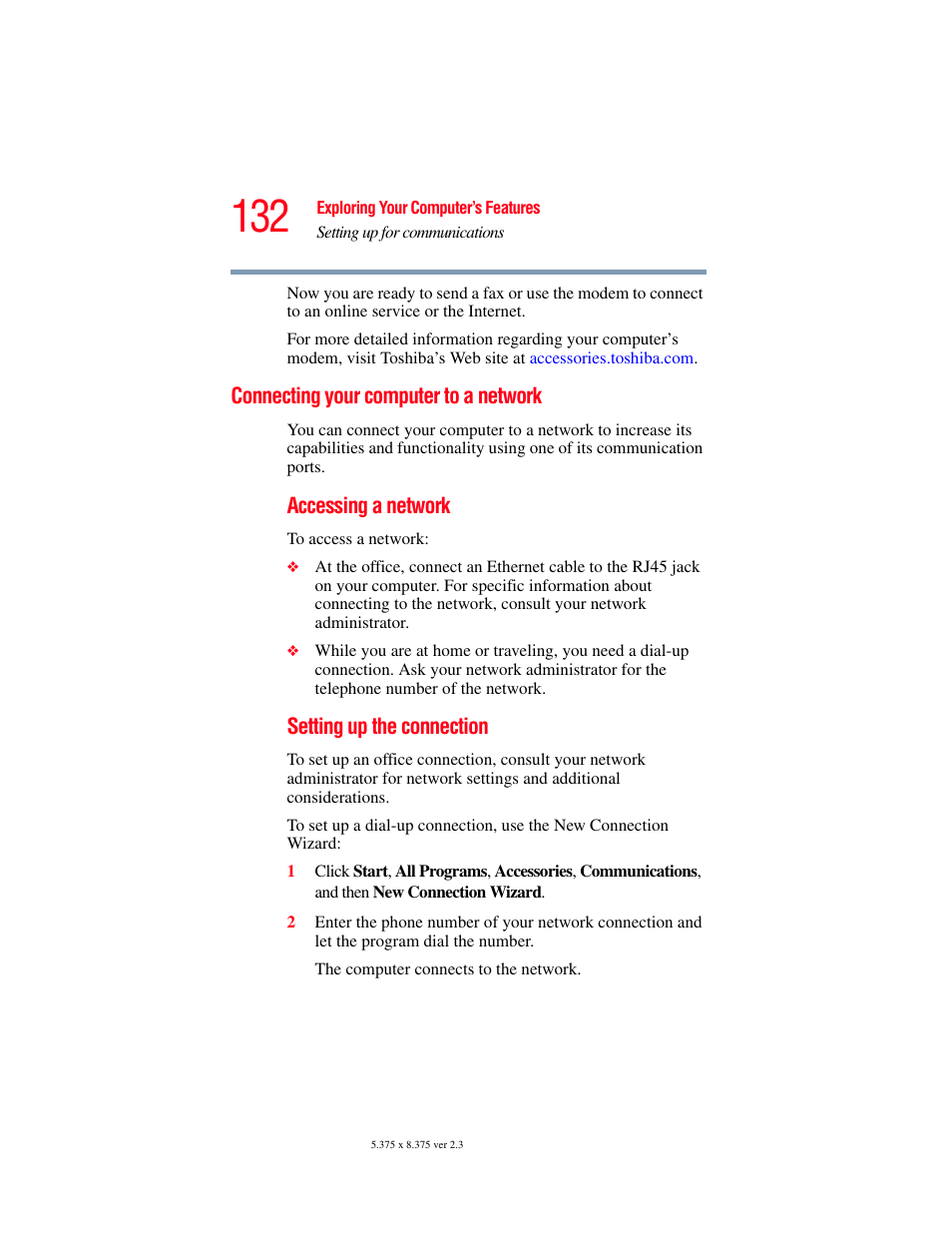 Connecting your computer to a network | Toshiba P100/P105 User Manual | Page 132 / 280