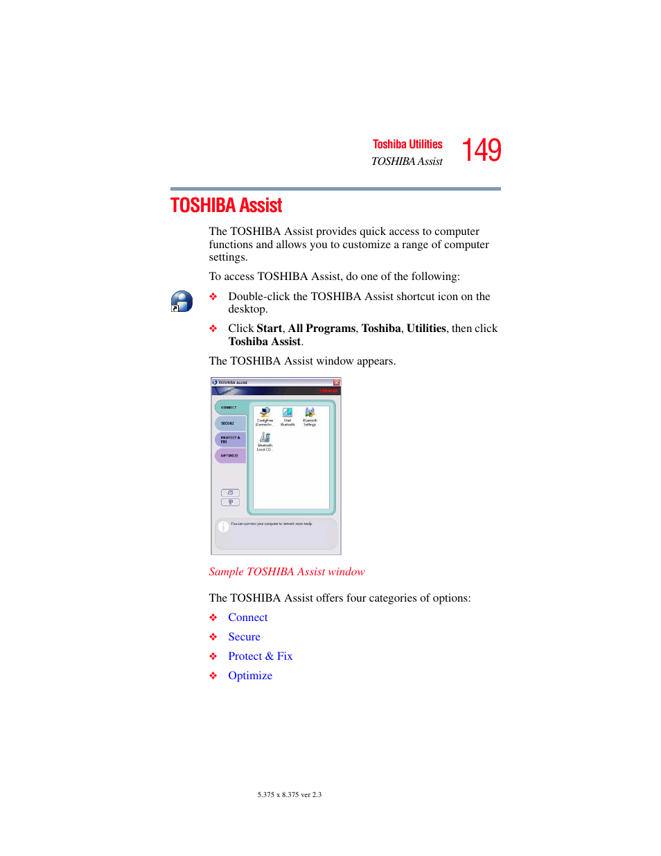Toshiba assist | Toshiba P100/P105 User Manual | Page 149 / 280