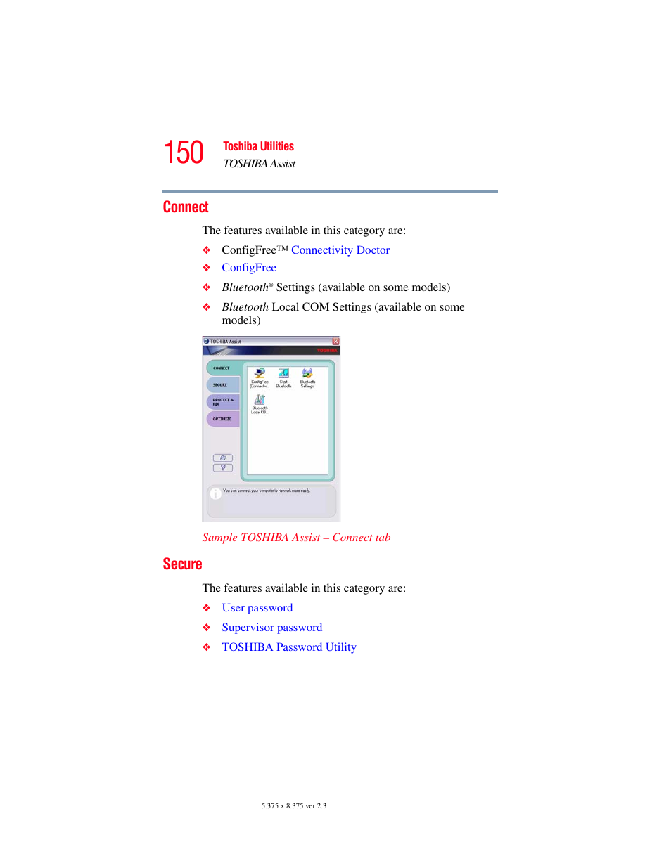 Connect, Secure, Connect secure | Toshiba P100/P105 User Manual | Page 150 / 280