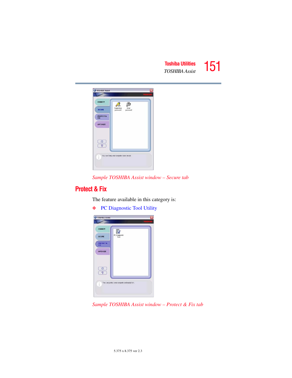 Protect & fix | Toshiba P100/P105 User Manual | Page 151 / 280