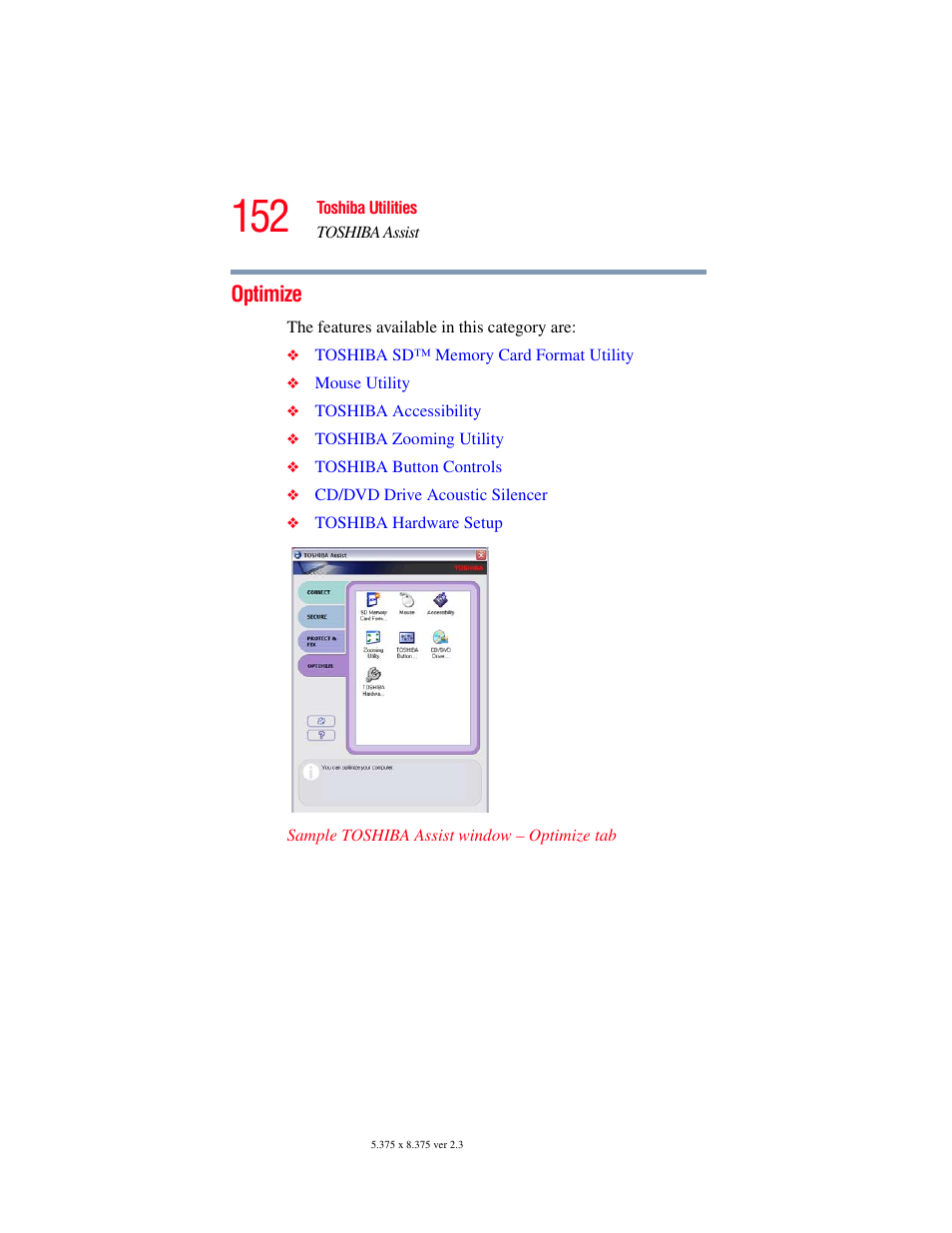 Optimize | Toshiba P100/P105 User Manual | Page 152 / 280