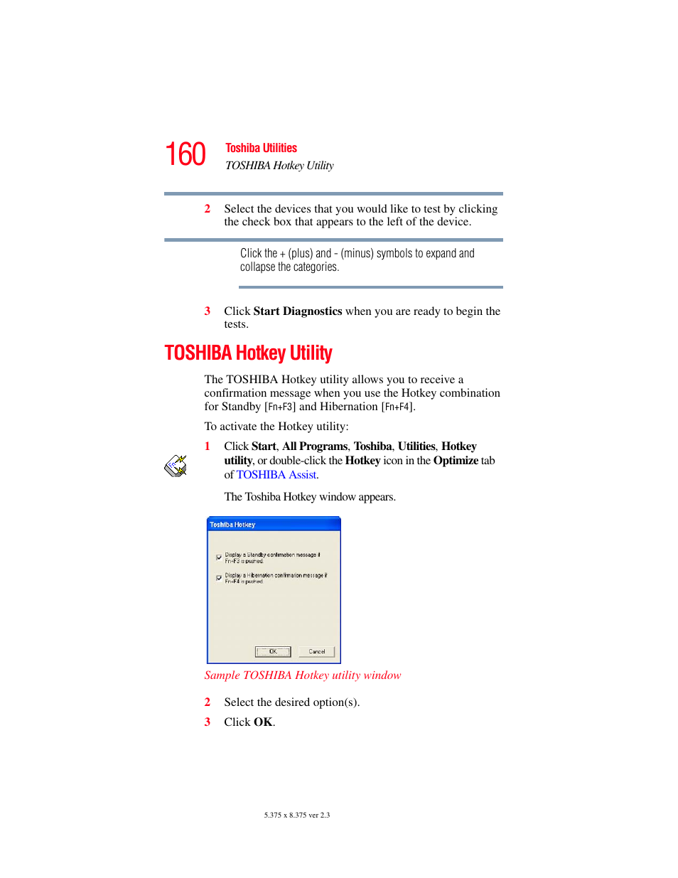 Toshiba hotkey utility | Toshiba P100/P105 User Manual | Page 160 / 280