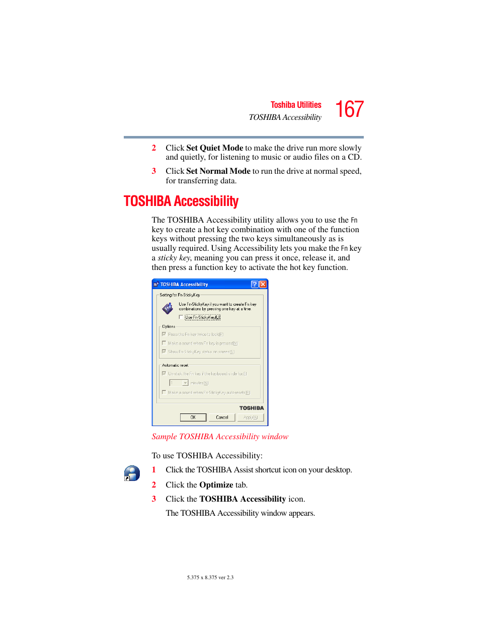 Toshiba accessibility | Toshiba P100/P105 User Manual | Page 167 / 280