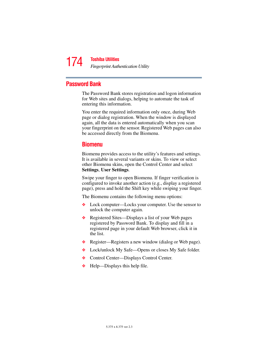 Password bank | Toshiba P100/P105 User Manual | Page 174 / 280