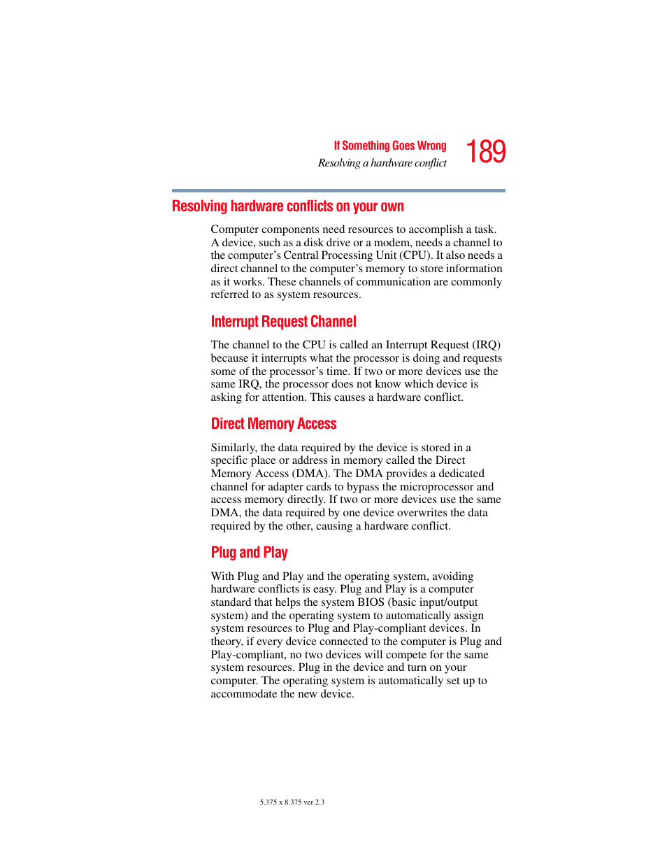 Resolving hardware conflicts on your own | Toshiba P100/P105 User Manual | Page 189 / 280