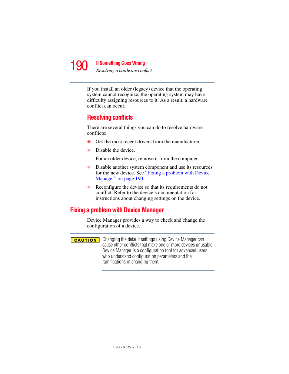 Fixing a problem with device manager | Toshiba P100/P105 User Manual | Page 190 / 280