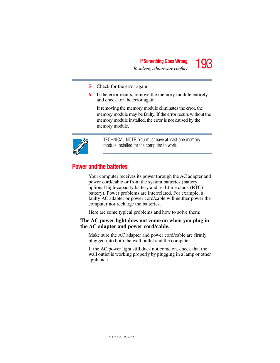 Power and the batteries | Toshiba P100/P105 User Manual | Page 193 / 280