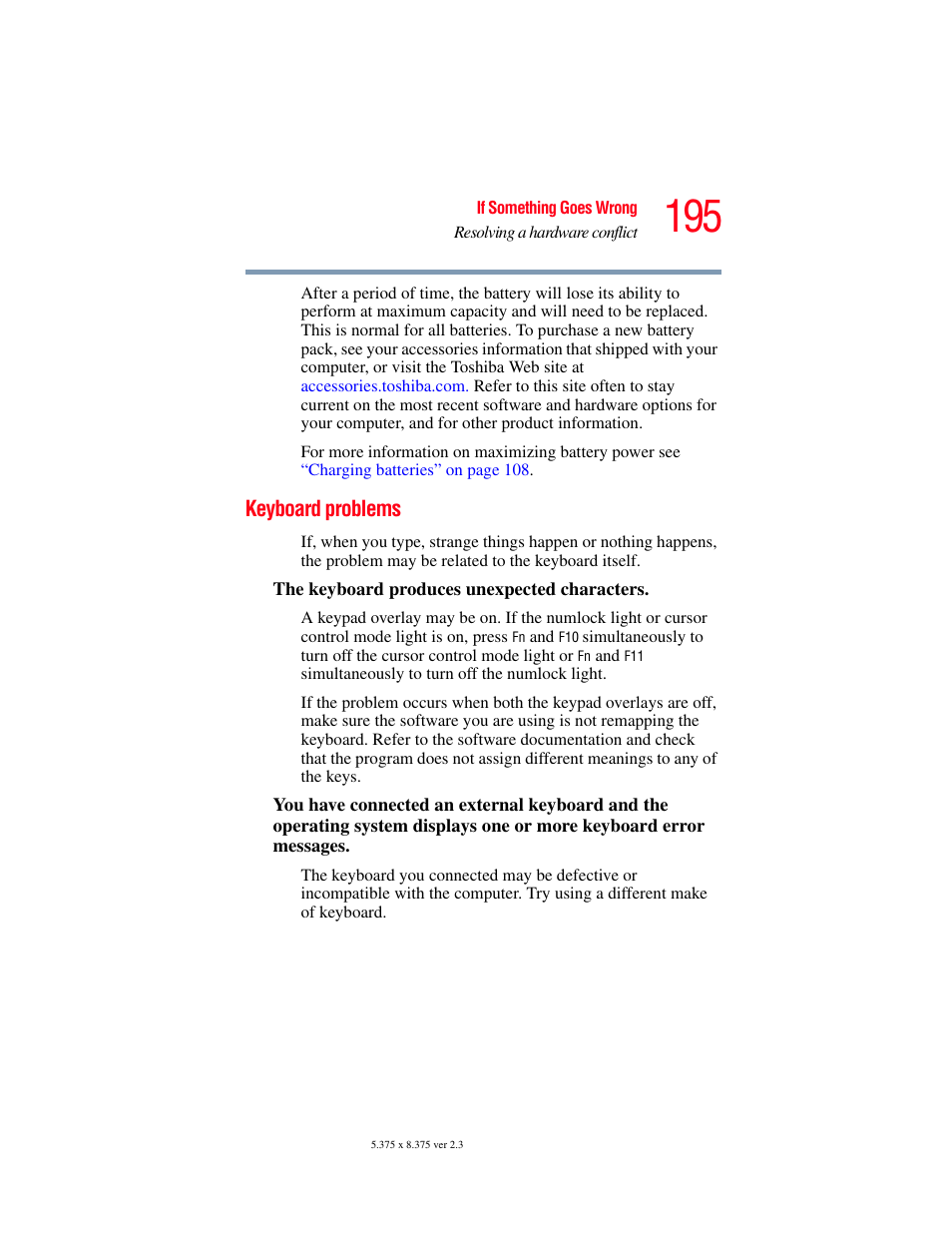 Keyboard problems | Toshiba P100/P105 User Manual | Page 195 / 280