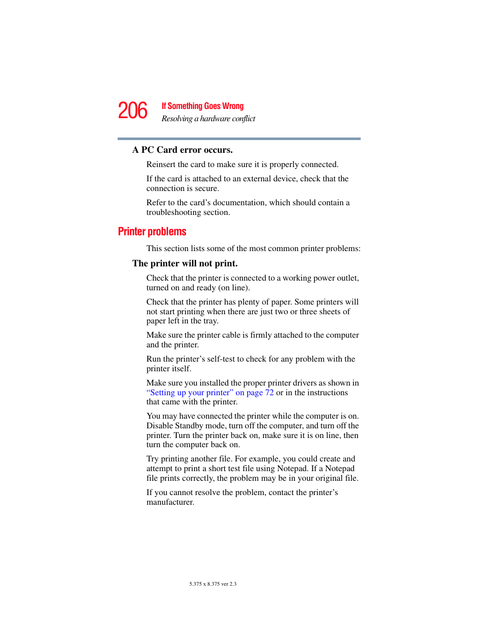 Printer problems | Toshiba P100/P105 User Manual | Page 206 / 280